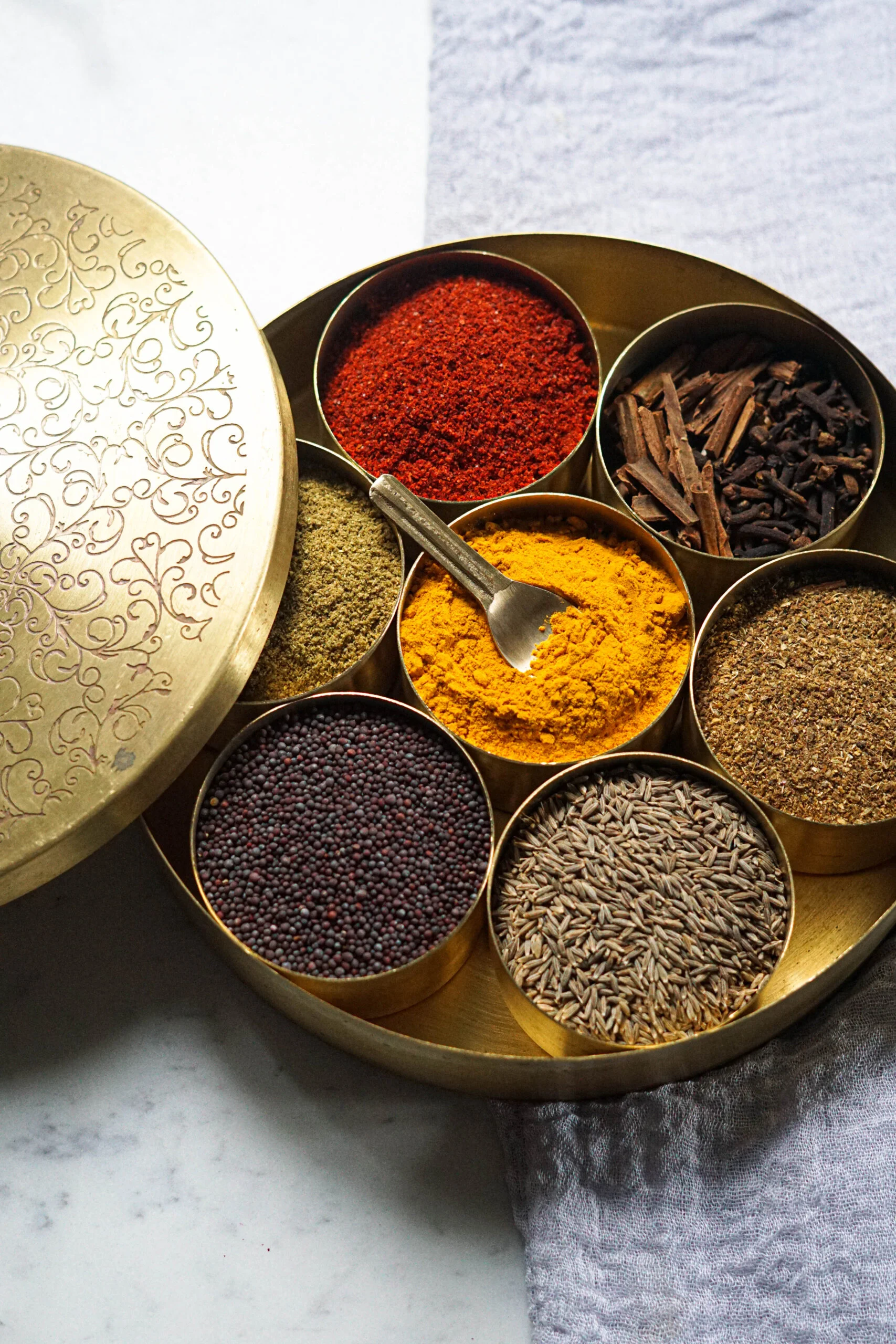 Indian spices including turmeric, dry chilli and pepper